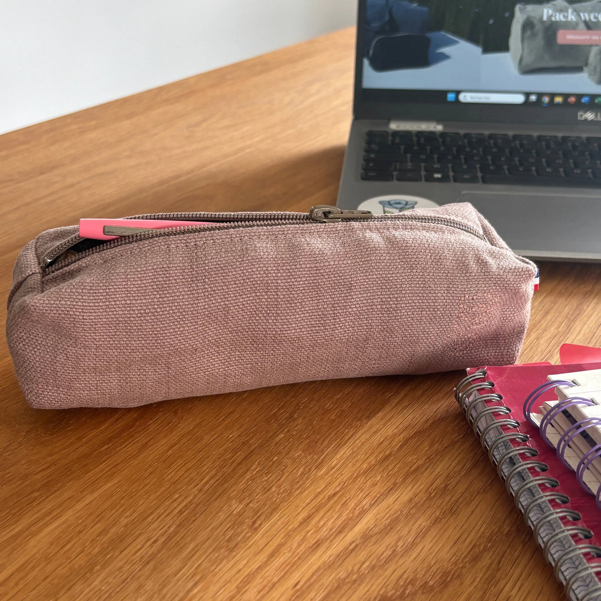 Trousse à stylo Émeline - Vieux Rose Lin de France