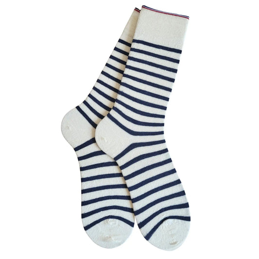 Chaussettes Homme - Rayé blanc et marine - Lin de France