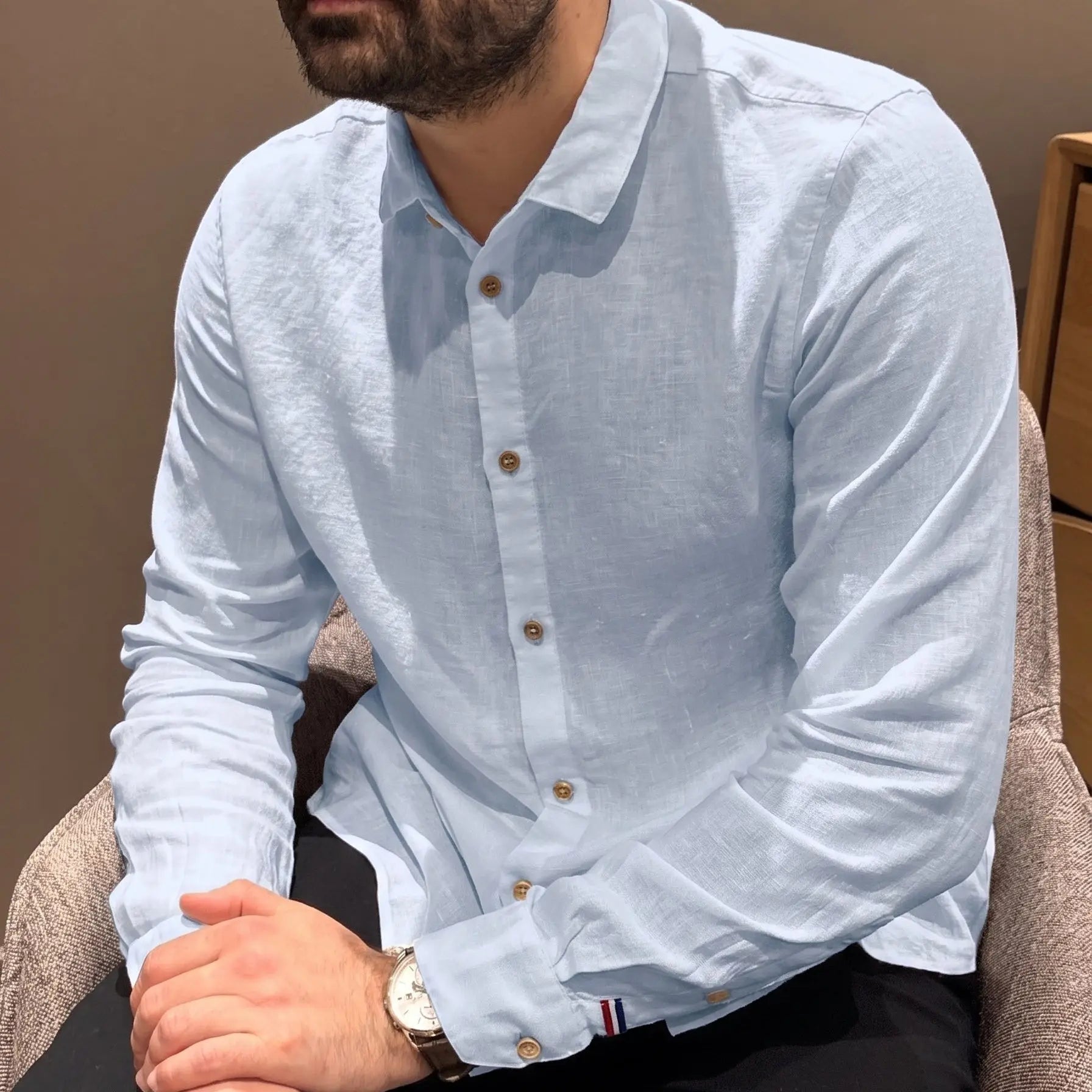 Chemise Homme Constance - Bleu Ciel - Lin de France
