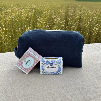 Duo Lin Normand : Trousse Bleu Marine & Savons-Lin de France