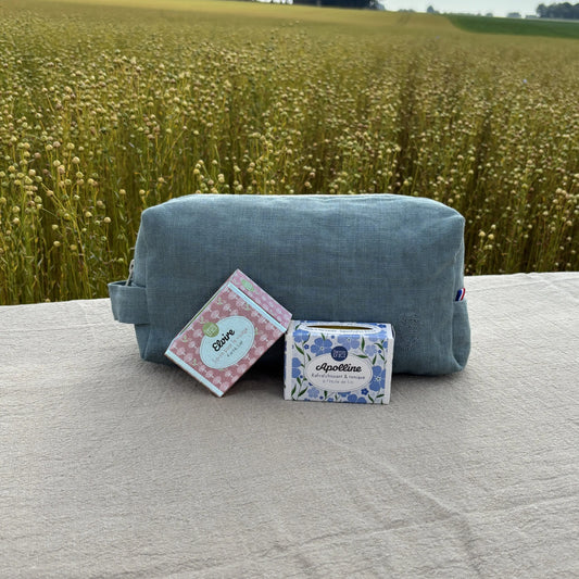 Duo Lin Normand : Trousse Céladon & Savons-Lin de France