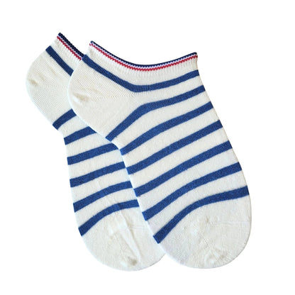 Mini-socquettes Femme - Rayures blanc & bleu