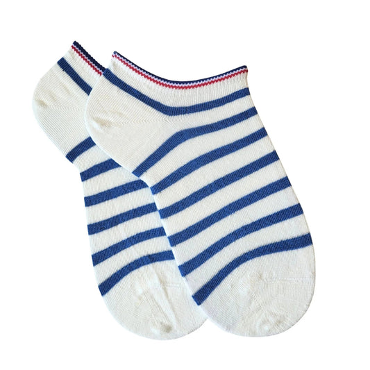 Mini-socquettes Femme - Rayures blanc & bleu