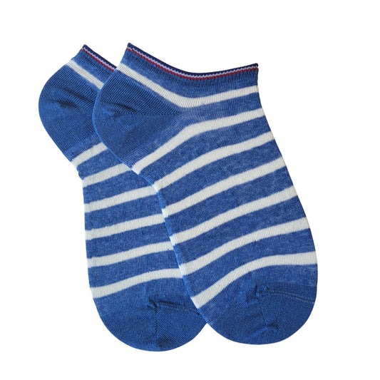 Mini-socquettes Femme - Rayures bleu et blanc
