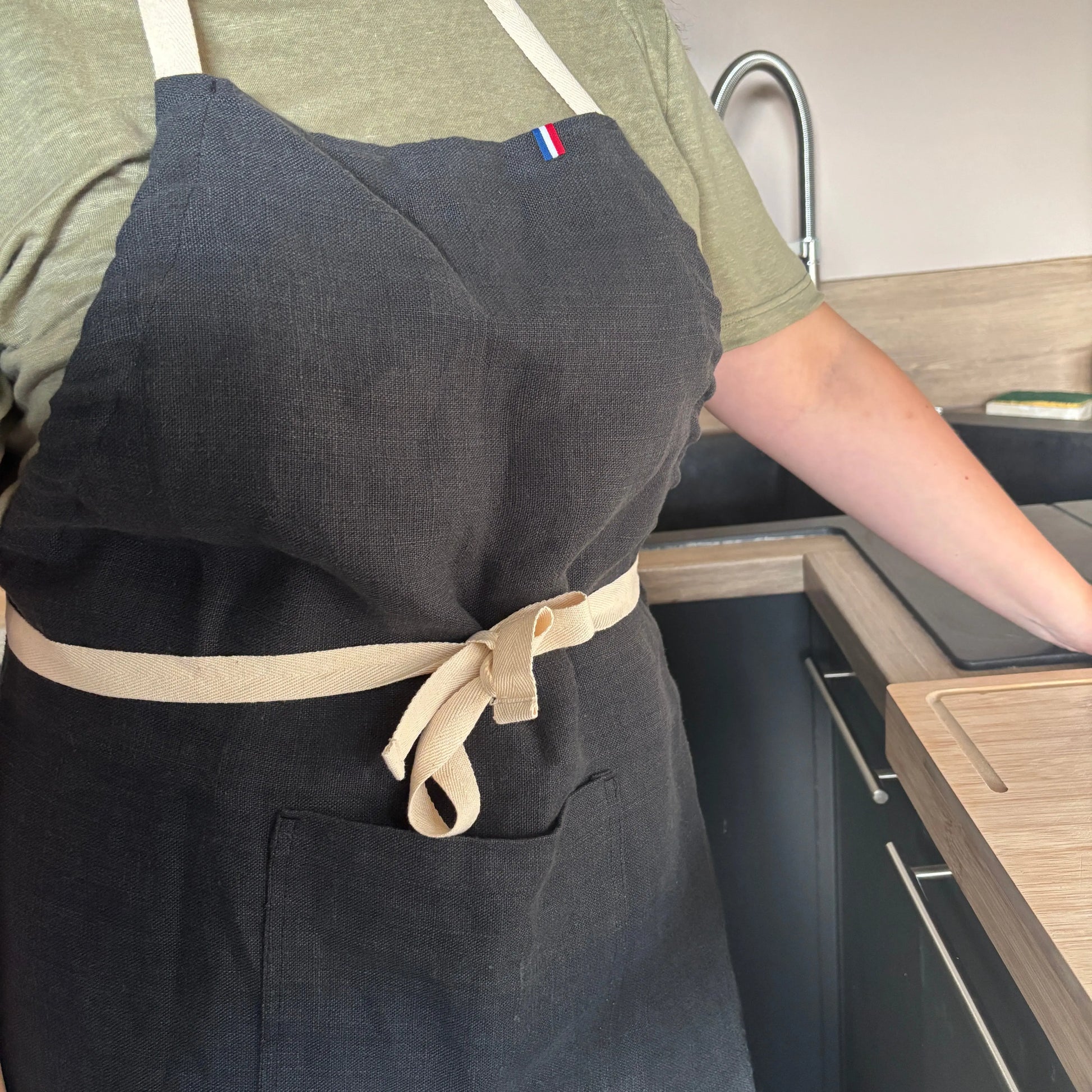 Tablier de cuisine Florentin - Bleu Marine Lin de France