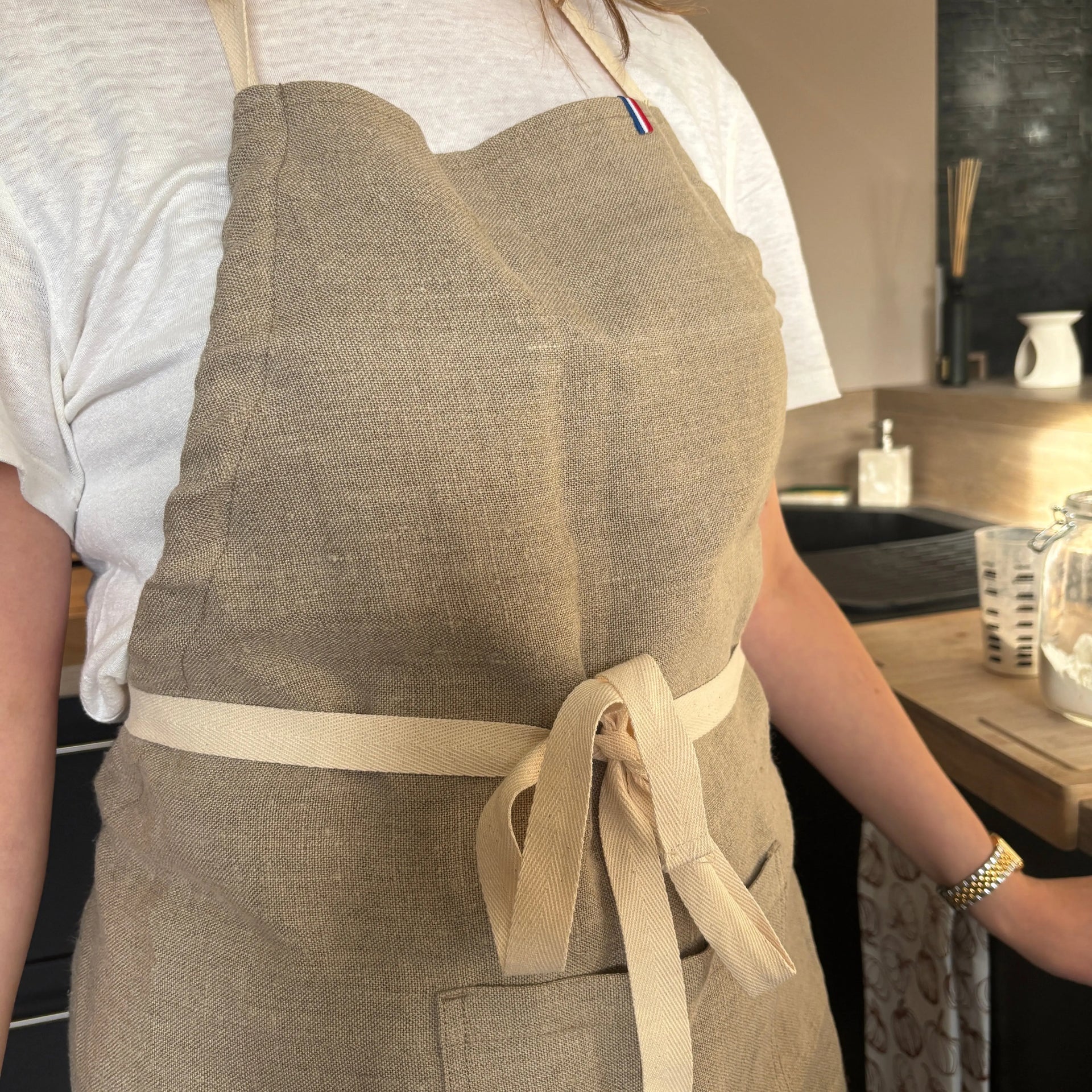 Senteen Tablier Cuisine Coton 4pcs Rayé Réglable Lin Cooking