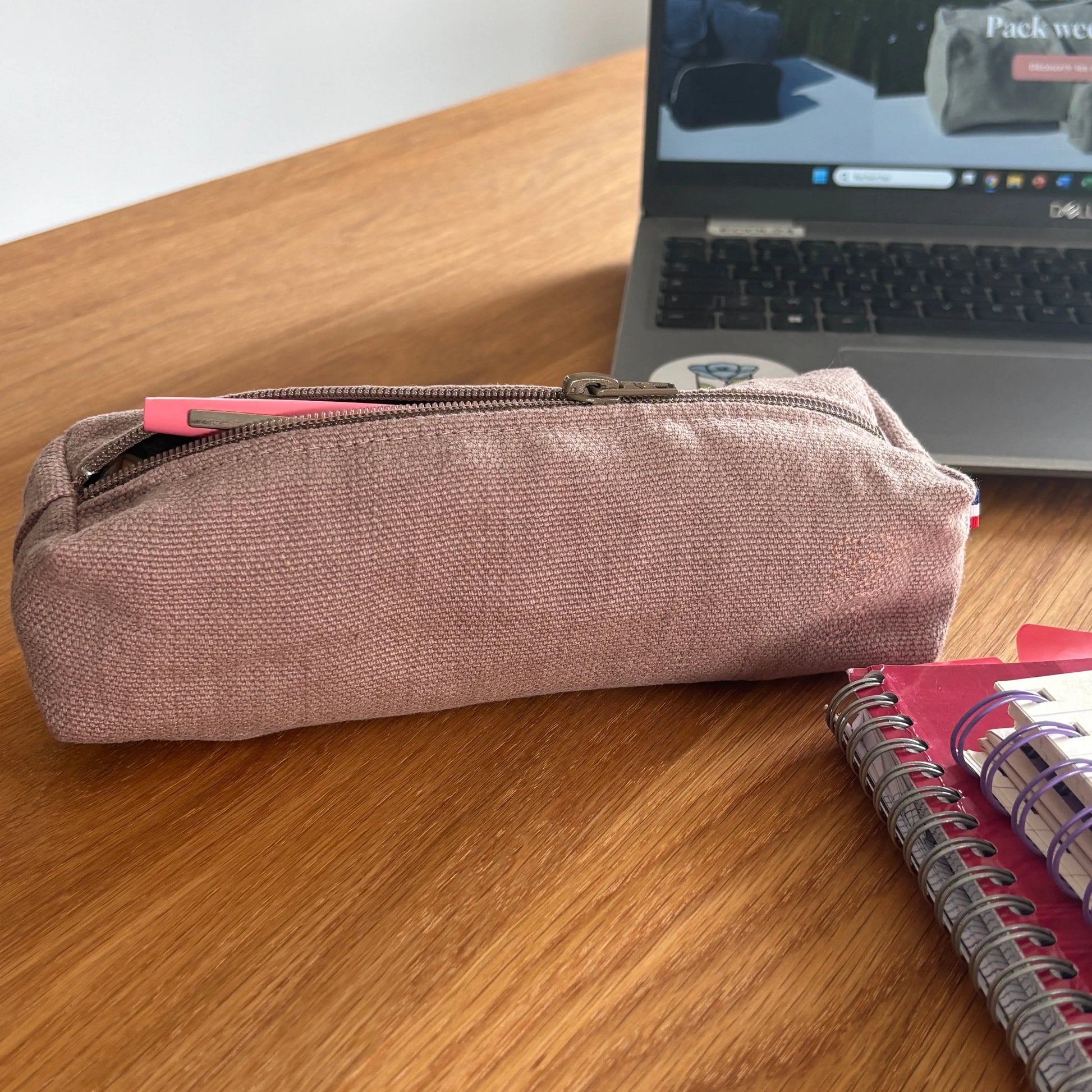 Trousse à stylo Émeline - Vieux Rose Lin de France