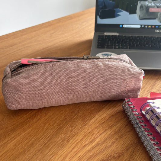 Trousse à stylo Émeline - Vieux Rose Lin de France