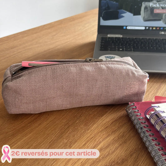 Trousse à stylos Émeline - Vieux Rose Lin de France